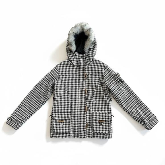 ROXY 5000 Size XS LimitedEdition Snow Jacket With Faux Fur Trim Hood Checkered - Picture 2 of 13
